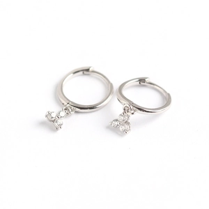 Elegant S925 sterling silver hoop earrings with three sparkling zircon stones on white background