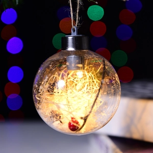Luminous 8cm transparent Christmas ball ornament with LED light and red berry inside