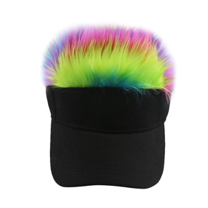 Creative black sun visor hat with long colorful wig hair for party and outdoor sports