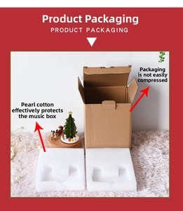 Detail of Christmas wooden music box inside secure EPE foam and brown corrugated packaging
