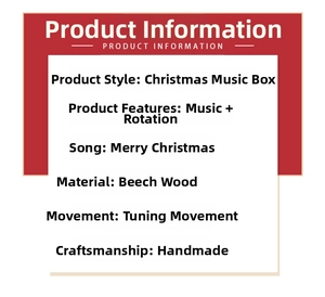 Technical specifications of the handmade beech wood Christmas music box with movement