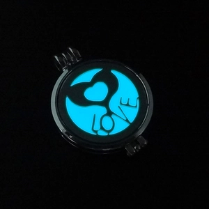 Glow-in-the-dark aromatherapy locket pendant with heart and LOVE cutout design