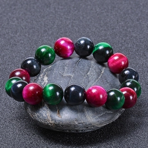 Bracelet en pierre œil de tigre naturelle tricolore pour hommes et femmes sur galet