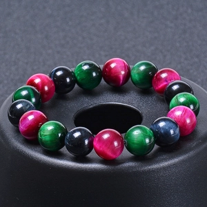 Bracelet En Oeil De Tigre Naturel Pierres Précieuses Multicolores Perles Rondes Élastique Bijoux Pour Femmes Hommes