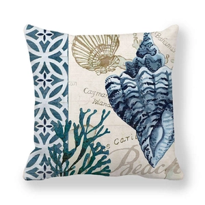 Vintage ocean shell and coral pattern cushion cover made of thick peach skin fabric
