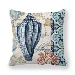 Detail of vintage ocean themed peach skin pillowcase with seashells and coral print