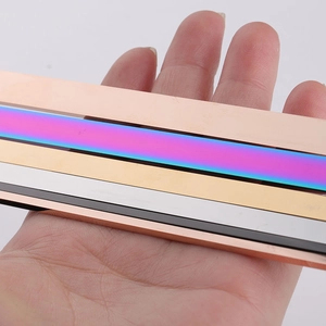 Polished stainless steel C-shaped open bangle bracelets in five assorted metallic finishes