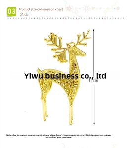 Detail of 17cm gold hollow reindeer ornament with intricate Christmas patterns