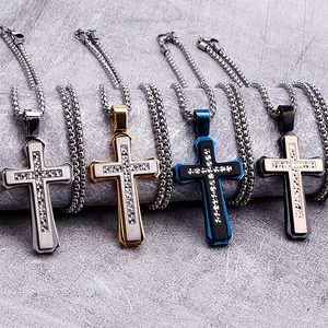 Klassische Herren-Edelstahl-Kreuzhalsketten in Silber, Gold, Blau und Schwarz-Finish