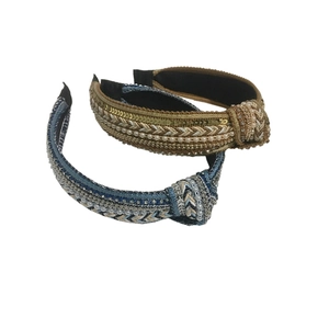 Retro sequins and pearl headband set with vintage rhinestones and knotted fabric design