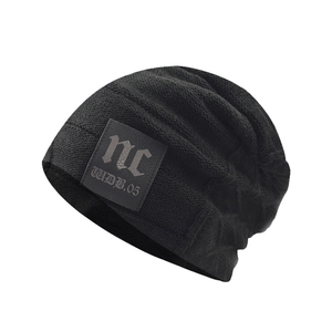 Acrylic Knitted Beanie Winter Hat Fleece Lined Warm Outdoor Ribbed Cuff Skull Cap With Patch Decor For Men Women