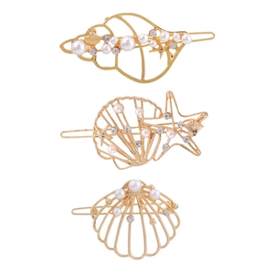 Pinces À Cheveux En Alliage Doré Thème Océan Avec Fausses Künstliche Perles Et Strass Coquillage Étoile De Mer Accessoires Cheveux Élégants Pour Femmes