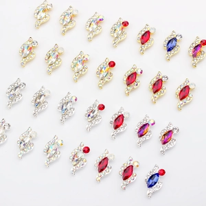 Elegant S-shaped nail art alloy charms with marquise rhinestones in multiple colors