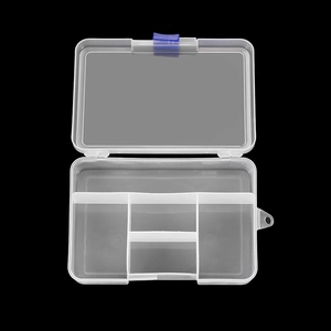 Transparent 5-compartment storage box with blue sliding buckle and hanging loop