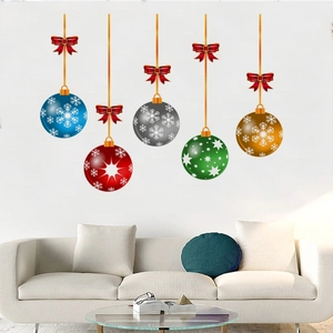Christmas Ball Wall Stickers PVC Colorful Snowflake Pattern Waterproof Decals For Living Room Bedroom Holiday Home Decor