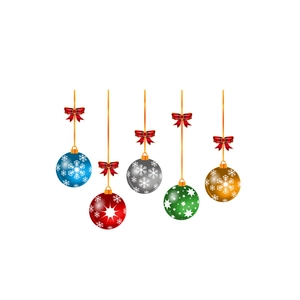 Colorful Christmas ball wall stickers with snowflake patterns and red festive bows