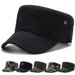Men Military Cadet Cap Flat Top Hat Camouflage Outdoor Sport Sun Protection Adjustable Breathable Fabric Casual Style