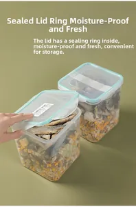 Square airtight pet food storage container with clear lid and blue silicone seal