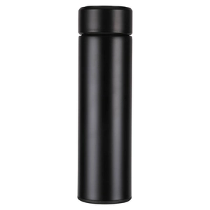 Minimalist matte black smart thermos with LED temperature display and stainless steel finish