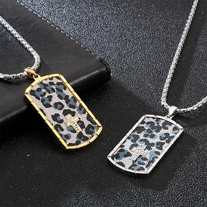 Punk style stainless steel cross dog tag necklaces in gold and silver leopard finish