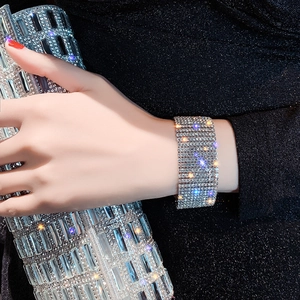 Sparkling wide crystal cuff bracelet with multi-row rhinestones for elegant evening wear
