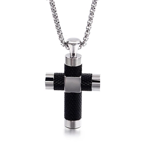 Kreuz Anhänger Halskette Edelstahl Industriell Rändelstruktur Herren Modeschmuck