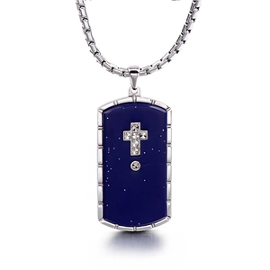 Men Stainless Steel Cross Dog Tag Necklace With Rhinestones Inlaid Military Style Box Chain Fashion Religious Jewelry