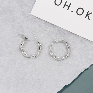 Polished silver 925 needle twisted hoop earrings with a french style double helix design