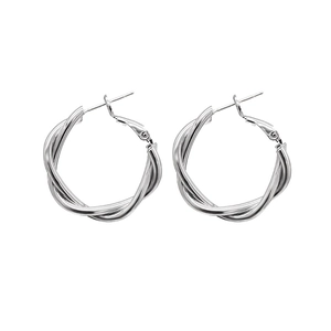 Silver multi-layer twisted hoop earrings with a modern minimalist polished finish