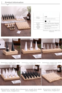 Bamboo base jewelry display stand with acrylic cone ring holders for various sizes
