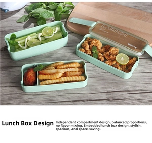 Detail view of light green wheat straw lunch box with three layers and 900ml capacity