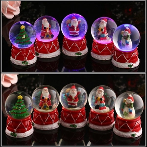 Christmas Snow Globe Musical LED Light Glowing Santa Claus Snowman Resin Glass Crystal Ball Desktop Decor Gift