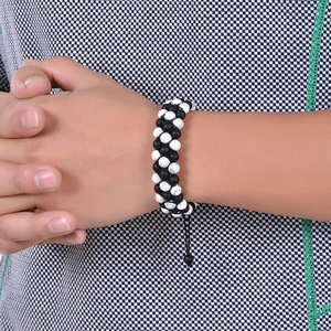 6mm White Turquoise and Matte Stone 3-layer braided adjustable bracelet worn on wrist