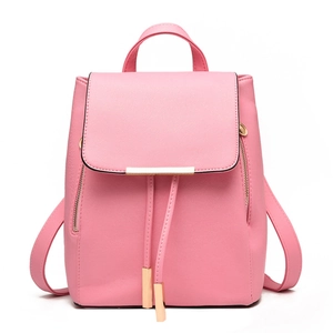 Zaino da donna rosa in pelle PU con barra metallica dorata e chiusura a coulisse