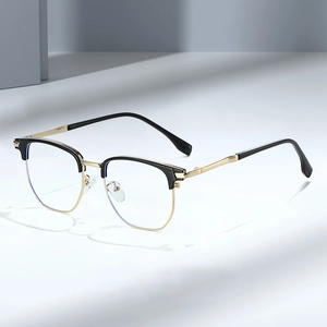 Men Anti Blue Light Glasses Semi Rimless Browline Optical Frame Metal Plastic Business Vintage Style Eyewear For Daily Use