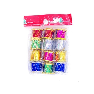 12-piece colorful laser Christmas drum ornaments set for festive tree decoration
