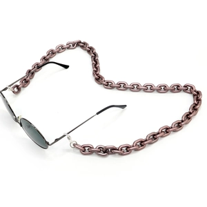 Detail view of matte purple acrylic eyewear chain with anti-slip silicone loops
