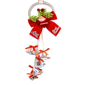 Christmas tree wreath with Santa Claus bow and four silver bells ornament decoration