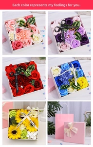 Soap flower gift set collection featuring roses and sunflowers in various colors