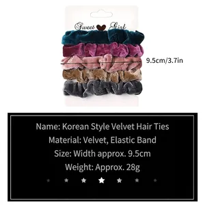5-piece velvet hair scrunchie set in assorted candy colors with 9.5cm diameter elastic bands
