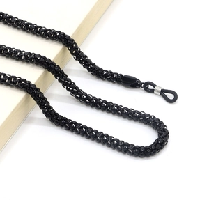 Black braided 6.0mm non-slip eyewear chain with adjustable rubber loops and metal rings