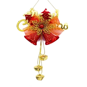 Christmas bell ornament with red glitter pattern and golden Merry Christmas text