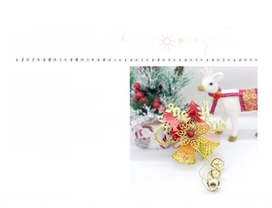 Macro detail of Merry Christmas bell ornaments with star accents and hollow patterns