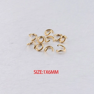 Detail of 1x6mm gold-plated stainless steel open jump rings for DIY jewelry making