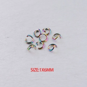 Macro shot of 1x6mm rainbow plated stainless steel jump rings for jewelry making