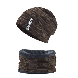 Detail of winter knit hat and scarf set with thick fleece lining and HSWBOY label