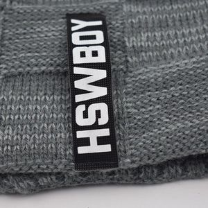 Winter knitted beanie and scarf set in dark grey waffle knit with HSWBOY label