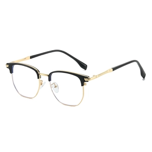 Classic men's blue light blocking reading glasses with black and gold half-frame design