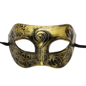Masque de bal demi-visage doré vintage avec brossage antique noir et motifs floraux