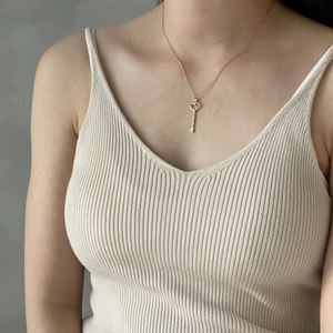 Minimalist 925 sterling silver heart key necklace in gold finish for women